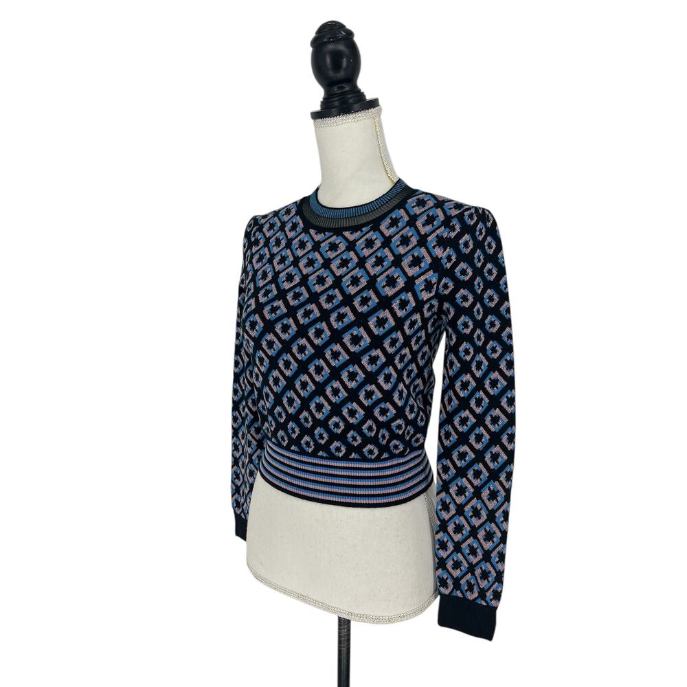 Diane von Furstenberg Merino Wool Blend Cropped Metallic Printed Sweater - Picture 6 of 13